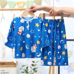 Pijama de algodón con diseño de estrella y superhéroe para niño, azul sobre cinturón