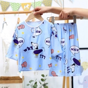 Pijama de verano de dos piezas con diseño de oso para niños con cinturón