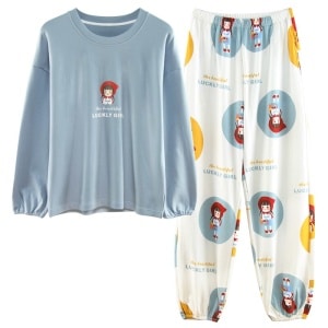 Pijama de algodón de manga larga para mujer a la moda
