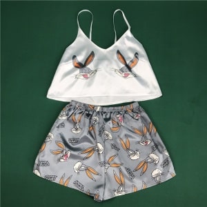 Sexy top de pijama de mujer con tirantes y pantalón corto con estampado de Buck Bunny a la moda
