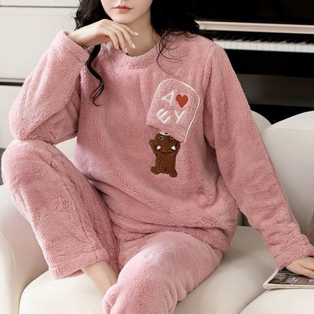 Pijama de mujer de forro polar con estampado de osos, muy cómodo para llevar en casa