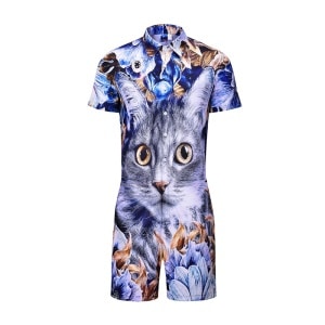 Pijama de manga corta con estampado de gato a la moda
