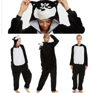 Pijama de husky negro para mujer con fondo blanco